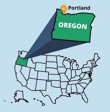 map of U.S. showing Oregon and Portland