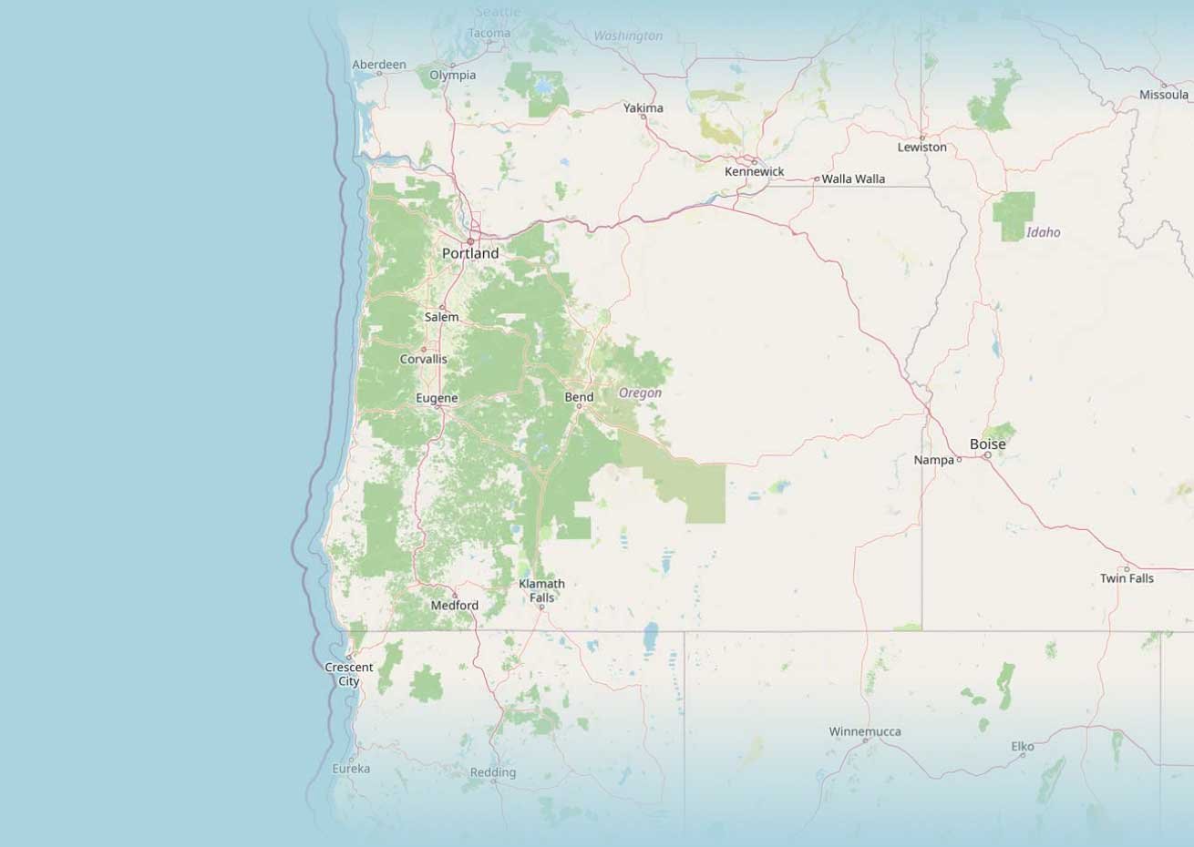 map of Oregon and northwest of U.S.